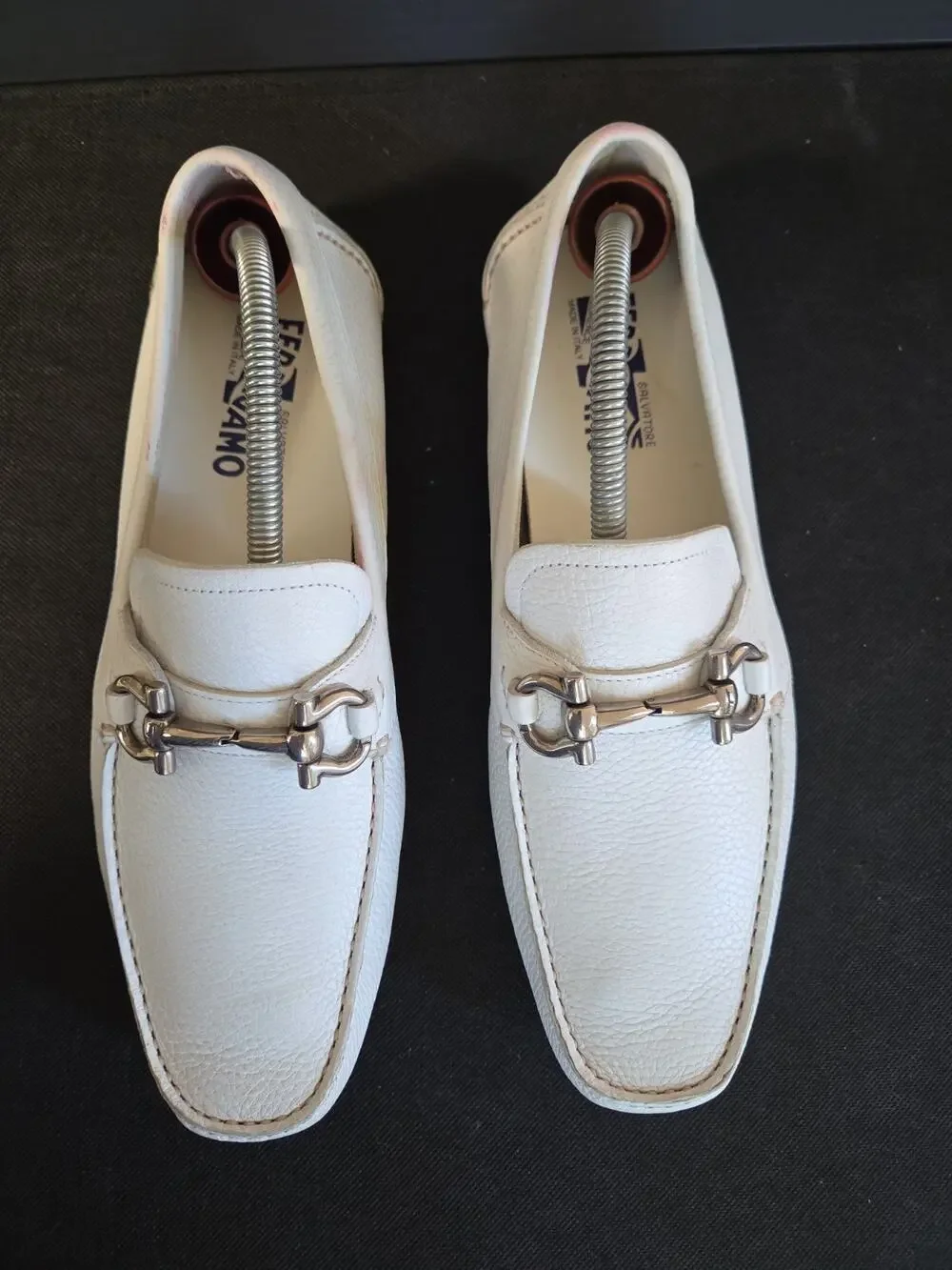 SALVATORE FERRAGAMO Size 8.5D'Parigi' Re White Leather Men's Loafers